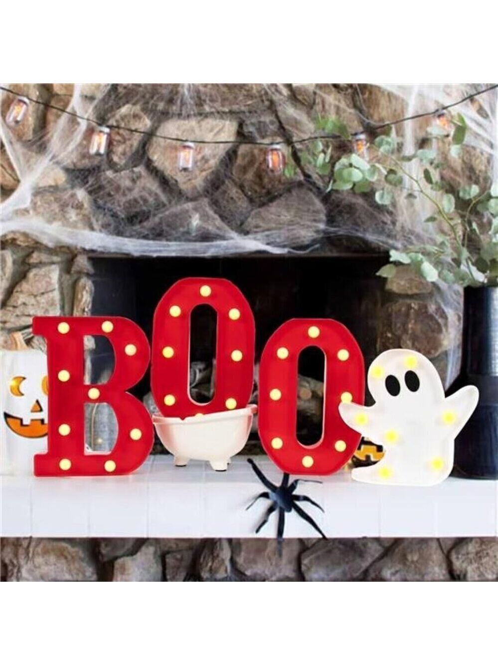Halloween Decorations Indoor - 4 LED Light Up Letters Boo and Ghost Marquee Sign - Picture 2 of 7